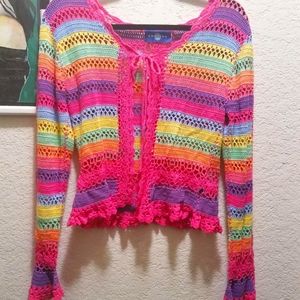 Y2k Rainbow Crochet Cardigan